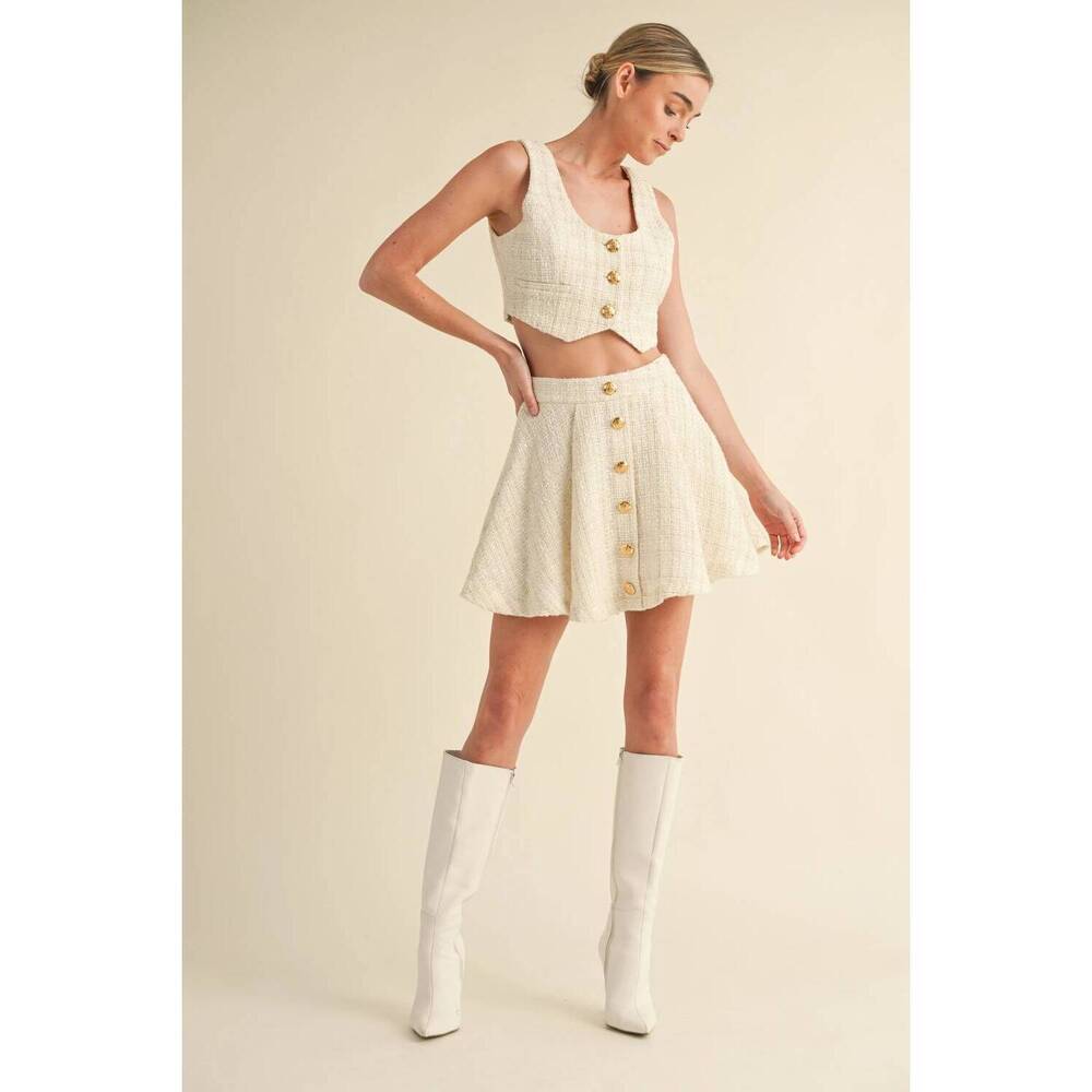 NEW MABLE jackie o tweed vest and skirt set in cream - Picture 1 of 4